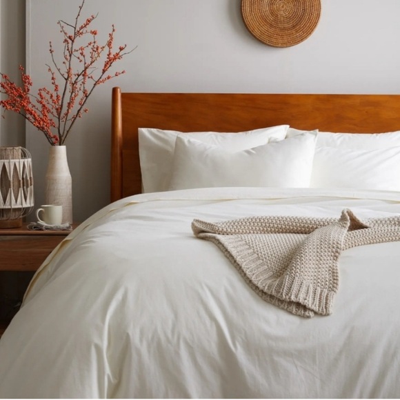 Queen Quince 100% Organic Cotton Ivory Duvet Cover W/ 2 Standard Shams Shams - Picture 3 of 8